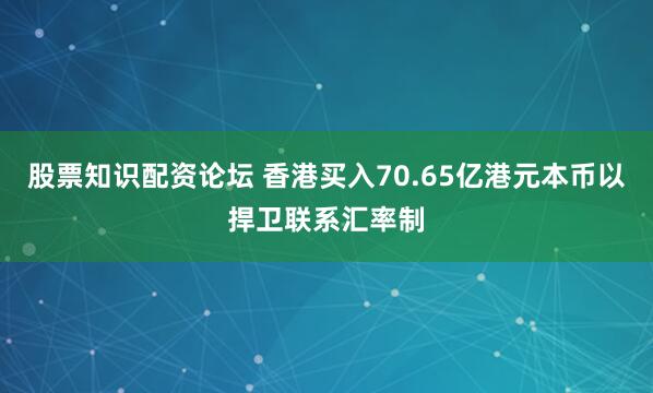股票知识配资论坛 香港买入70.65亿港元本币以捍卫联系汇率制